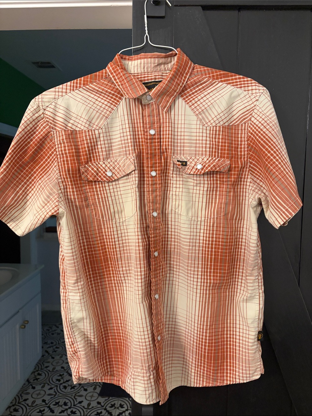 Howler Brothers Orange and Cream Plaid Short-Sleeve Button-Up